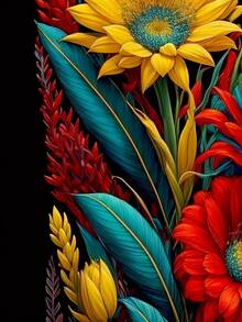 Áo thun nữ tay ngắn cổ tròn in họa tiết hoa rực rỡ, thích hợp cho mùa xuân/hè. - màu đen - Xem 2