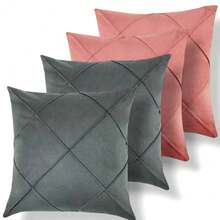 Set Of 4 And 2 Draped Suede Cushion Covers 44x44cm Decoration - Gray/Pink - View 2