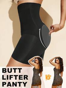 1pc Waist & Navel Design Shapewear For Women, Lifting Waist, Abdomen & Buttocks, Seamless Padded Butt Shaper, Slimming Shorts - Black - View 3