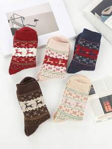 Thick Christmas Socks With Reindeer Print Warm Winter Socks Non Slip Mid-Calf Socks Suitable For Autumn And Winter Sleeping Home Daily Wear Hiking Crew Boot Socks For Women Holiday Socks Machine Washable Cozy Fuzzy Winter Socks Outdoor Casual Socks Decorative Socks Home Essentials - Multicolor - View 9