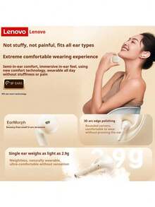 Lenovo EA166 Bluetooth Wireless Earphones: Wireless Semi-In-Ear, High-Quality Sound, Long Battery Life, Compact Design - Cherry Blossom White - View 2