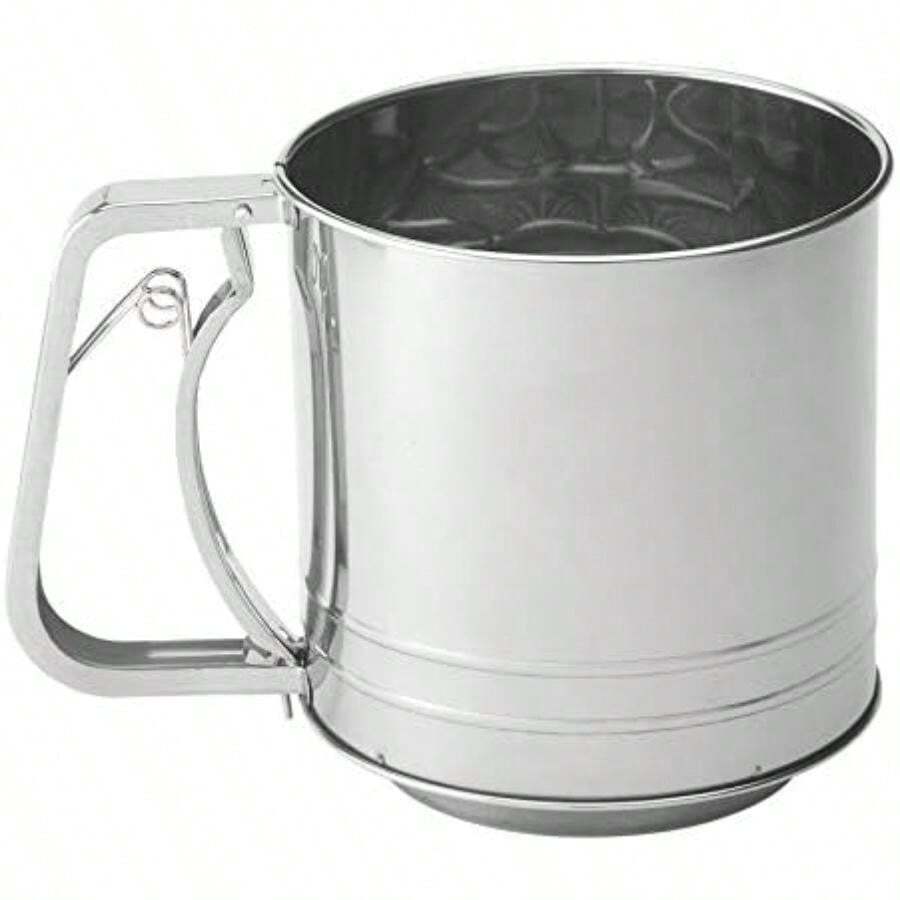 Mrs. Anderson's tamiz de azúcar glaseado de harina con manivela para hornear, de acero inoxidable, 1 taza, Manivela, 3 Tazas, Plateado, 3 Tazas, 1(Squeeze, 5 Cup) - Multicolor - Ver 1