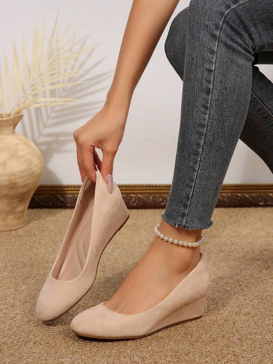 PENNYSUE Women's Wedge Heel Closed Toe Slip On Pumps Comfortable Elegant Work And Wedding Dress Shoes - 粉色 - 查看 1