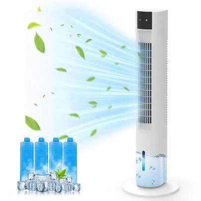 Glückluz 3-en-1 Ventilador de Torre Silencioso, Aire Acondicionado Portátil Oscilación, Enfirador de Aire,Humidificador con Control Remoto, Temporizador 12H, Blanco, para Hogar, Oficina, Dormitorio