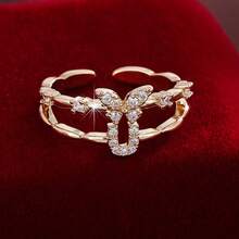 1pc Letter Design Cubic Zirconia Inlaid Adjustable Open Ring For Women - Multicolor - View 10