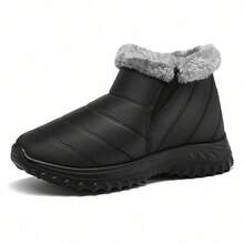 Men's Warm Waterproof Ankle Snow Boots With Faux Fur Lining Comfortable Slip On Non Slip Winter Shoes - Black - View 8