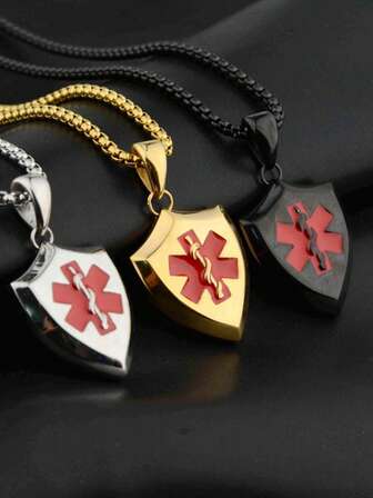 1 pieza Collar colgante de caduceo médico de acero inoxidable, estilo callejero punk unisex para pareja, adecuado como regalo, para el Día de San Valentín, uso diario