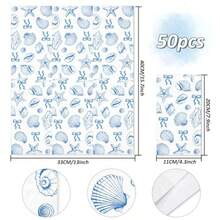 D50Pcs Ocean Guest Napkins Blue Bow Starfish Seashell Disposable Paper Napkin Coastal Beach Dinner Hand Towel Napkin For Bathroom Summer Wedding Party Table Plies - Màu xanh lam - Xem 2