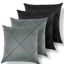Set Of 4 And 2 Draped Suede Cushion Covers 44x44cm Decoration - Gray/Black - View 1