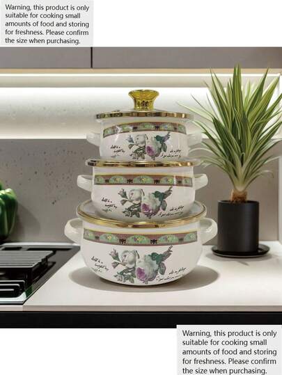 Juego de 3 piezas de ollas de leche con revestimiento esmaltado, ollas mini de 12cm-14cm-16cm con doble asa, tazones esmaltados, aptos para uso doméstico, olla mini, olla de sopa esmaltada, tazón de ramen, mini olla caliente, olla esmaltada reforzada, mini cacerola para estufa y placa de inducción