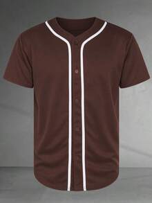 Men's Classic Solid Color Baseball Jersey Plain Casual Button-Up Shirt Short Sleeve Sports Baseball Uniform Suitable For Party Gifts Game Or Everyday Wear - 棕白色 - 查看 1