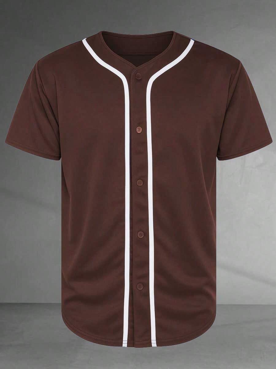 Men's Classic Solid Color Baseball Jersey Plain Casual Button-Up Shirt Short Sleeve Sports Baseball Uniform Suitable For Party Gifts Game Or Everyday Wear - 棕白色 - 查看 1