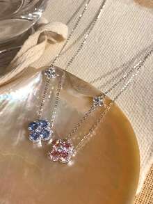 优雅奢华新款立方氧化锆花朵项链，甜美时尚清新高端百搭颈链，适合日常佩戴 - 滿鋯四葉花 - 查看 2