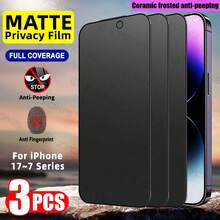 3片装磨砂防窥屏保护膜，兼容 17 Pro Max/17 Air/16 Pro Max/16E/16 Plus、17/15 Pro Max/14/13/12/11/XR/X/XS/7/8，2.5D磨砂防指纹防窥屏保护膜（6.9英寸） - 黑色 - 查看 20