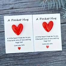 1pc Mini Pocket Hug Poetry Card, Isolation Gift, Hug Token, Missing Gift, Cute Resin Heart, Comes With Encouragement Card, Special Birthday, Wedding, Valentine's Day Gift, Home Decor, Room Decor, Quirky Trinket, Affordable Item - Red - View 6