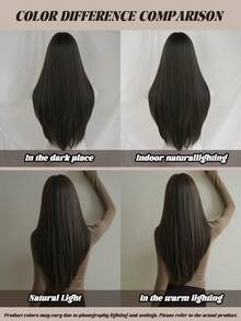 NAMM 28 Inch Linen Brown Wigs For Women Long Straight Hair Wig With Bangs Natural Looking Soft High Quality Synthetic Heat Resistant Fiber Wig For Girl Daily Party School Use - Brown - View 8