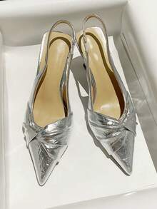 2025 New Summer Gold French High Heel Shoes, Comfortable For Daily Wear,Kitten Heels - Silver - View 7