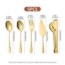 5pcs Stainless Steel Cutlery Set, Including Spoon + Slotted Spoon + Fork + Cake Server + BBQ Tongs, Dishwasher , Elevate Dining Experience For Afternoon Tea, Family Gatherings, And Daily Meals