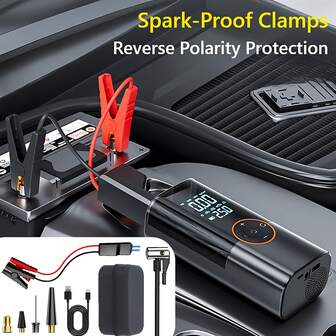 Wireless Jump Starter & Portable Air Compressor Combo For Car Jump-Starting/Tire Inflation, 14.8V 1500/2000mAh Car Battery Charger - Car Accessories, 12V Car Battery Emergency Starter, 150PSI Wireless Handheld Mini Air Compressor, Car Battery Booster, Suitable For Cars/Motorcycles/Bicycles/Balls, Gift