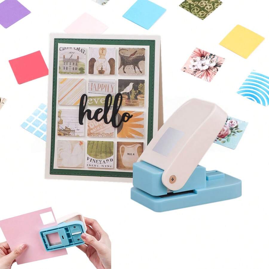 Square Hole Punch, 1 Inch Craft Lever Paper Punches, Portable Manual Square Stamp Craft Puncher For Crafting Card Making Supplies, DIY Projects, Gifts,Stationery, Greeting Cards Arts Fun Project - 彩色 - 查看 1