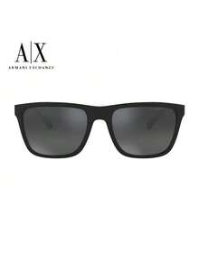 Armani 0AX4080SF80786G Sunglasses, Square Full-Rim, Lightweight Frame, Unisex, Suitable For Various Occasions, Matte Black Temples, Light Gray Mirrored Top, Black Mirrored Top - Black - View 3