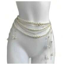 1pc European And American Style Tassel Multi-Layer Waist Chains, Fashionable, Elegant And Sexy Waist Chains For Women, Party Jewelry For Valentine's Day - 白色 - 查看 5