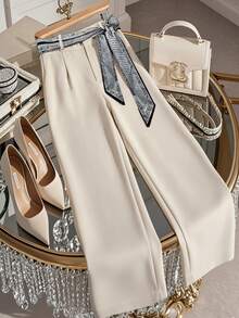 Women's New Spring/Summer Elegant Slimming Scarf Tie Wide Leg Pants For Commuting - Apricot - View 1