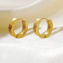 1 Pair Hoop Earring For Women Girls, Daily Casual Plated Simple Leisure Style Stainless Steel Earrings Unisex Classic Punk Ear Piercing Jewelry - Gold - View 5