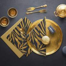PAW - 50 Pieces Airlaid Paper Linen-Feel Napkins 16inch X 16inch, Disposable Cloth-Like Napkins With Golden Leaves Design, Dinner Napkins For Kitchen, Party, Wedding, Barbecue, Picnic,DinnerNapkins,GoldenLeaves - 金葉 - 查看 6