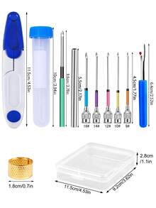 Interchangeable Embroidery Punch Needles, Stainless Steel Embroidery Punch Needle Heads, Stainless Steel Handles, Hand Embroidery Punch Needles, DIY Tools (Random Color Accessories)