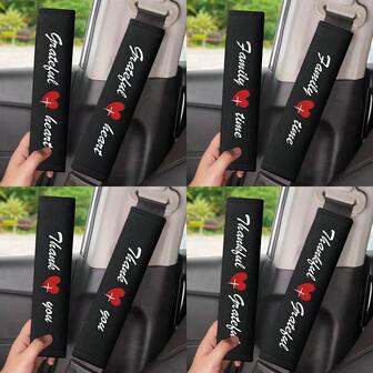 2pcs Car Seat Belt Shoulder Pads, Embroidered Shoulder Protectors, Thanksgiving Slogan, Car Interior Accessories, Exclusive Thanksgiving Gift, Gift For Family, Grateful Heart, Journey With Love