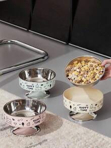 1pc Pet Elevated Bowl, Anti-Spill & Neck Protection, Large Capacity Pet Bowl With Cute Cartoon Design, Suitable For Cats And Small Dogs - Multicolor - View 6