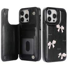 Black Powder Bow Pattern Imitation Leather Magnetic Mobile Phone Case, Compatible With IPhone 17 Pro Max/ 17 Air/ 16 Pro/ 15/ 14 Plus/ 13 And 12, Compatible With S25 Ultra/ S25/ S24 Ultra/ S23 Ultra/ S22 Ultra, You Can Insert Credit Card Cash. . Christmas Accessories. Suitable For IPhone 17 Pro Max Phone Case, Exquisite High-Definition Printed Phone Case, Perfect Christmas Gift For Family, Boyfriend/Girlfriend, Personal Phone Case, Christmas Gift, Fashionable Phone Case, Card Bag Style Phone Case, Wallet Style Phone Case - màu đen - Xem 8