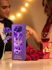 永恒星河水晶紫色玫瑰花束，含礼盒，独特玫瑰礼品，母亲节、周年纪念日、女孩生日、圣诞节和情人节的完美之选（紫色） - 紫色 - 查看 5