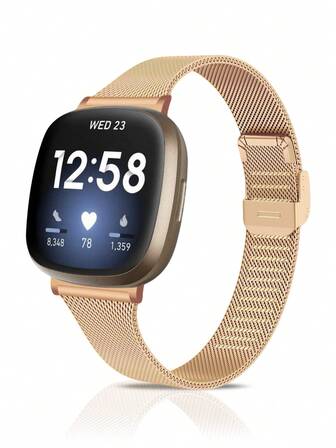 Premium Stainless Steel Mesh Band Compatible With Fitbit Versa 4 / Versa 3 / Sense Smartwatch, Adjustable Closure Milanese Loop Replacement Strap, Lightweight Breathable Metal Bracelet For Daily Wear, Sports, Business, And Casual Style