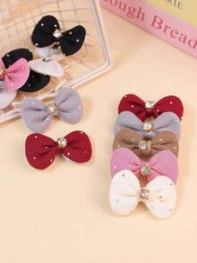 12pcs Cute & Fashionable Rhinestone Bow Hair Clips, Random Color Mix, Pet Accessories For Cats & Dogs - Multicolor - View 4