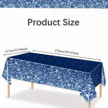 3 件/1 件 137*274 厘米/54*108 英寸一次性派对桌布，蓝色渐变闪光图案桌布，适用于格子主题派对和日常装饰 - 藍色 - 查看 10