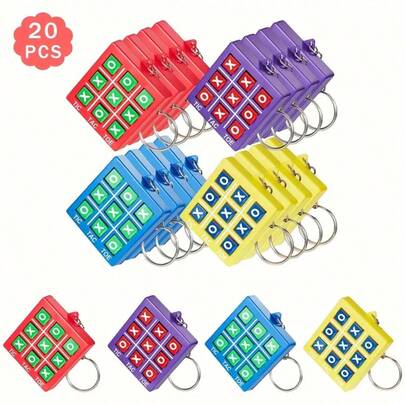 20pcs Mini Tic Tac Toe Key Chains - Colorful Plastic Material, Children's Educational Toy, Ideal Birthday Party Favors, Backpack Hangers And Candy Bag Decorations