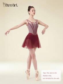 DonsGirl 1pc Women's Sexy & Elegant Ballet Leotard, Unique Fishbone Design Bodysuit, Suitable For Dance Performance Costume - 酒紅色 - 查看 9
