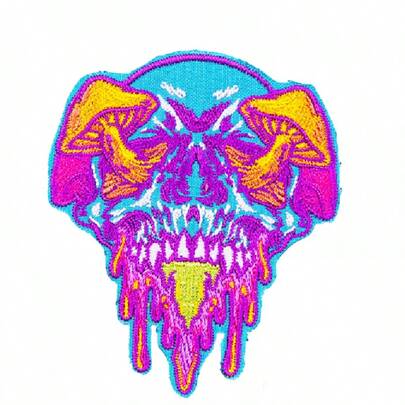 1pc Cartoon Skull & Mushroom Embroidered Patch, Iron-On Applique Decoration For Clothing, DIY Accessories