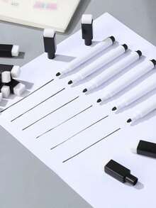 12pcs Reusable Dry Erase Markers, High Quality Black Ink, Black/White Barrel, Washable Water-Based Ink, With Eraser Brush, Back To School, Whiteboard Markers With Eraser Brush For Office & Teaching, Back To School Colors And Styles Random - Black - View 3