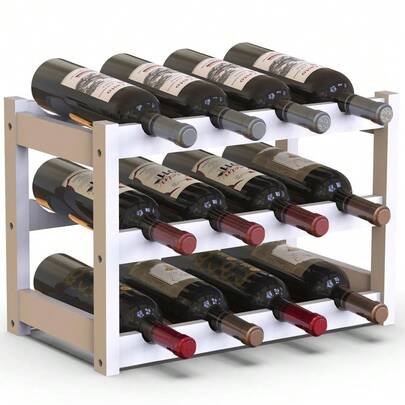 Bakaji Cantinetta Portavino in Legno Bambù con 12 Scomparti per Vino Champagne, Portabottiglie da Terra, Cantina per Angolo Bar, Salotto, Cucina, Bistrot, Ristorante, 43.5 x 24 x 30 cm