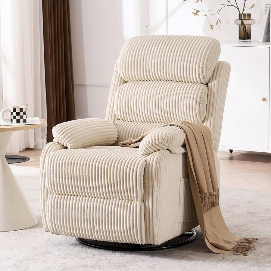 Adult 360 °   Rocking Recliner Chair,Nursery Rocker Reclining Chair With Side Pocket, A Comfy Upholstered Single Sofa Armchair. Suitable Living Room, Bedroom Nursing Use, Velvet Fabric In Beige 8H4O - Brown - View 1