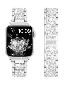 Elegant Rhinestone Metal Band For Apple Watch Series Ultra 3/2/1 SE S11/S10, S9, S8, S7, S6, SE, S5, S4, S3 For Apple Watch Ultra 2 - Fits 38mm 40mm,41mm,42mm,44mm,45mm,46mm,49mm Models - Bling High-End Luxury Diamond Women's Strap In Rose Golden, Silvery, Black - Alloy Material - Sparkling Design - Silver - View 7