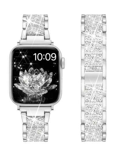 Elegant Rhinestone Metal Watch Band Compatible With Apple Watch Series Ultra 3/2/1 SE S11/S10, S9, S8, S7, S6, SE, S5, S4, S3 Ultra 2 - Fits 38mm 40mm, 41mm, 42mm, 44mm, 45mm, 46mm, 49mm Models - Sparkling Luxury Diamond Ladies Strap In Rose Gold, Silver, Black - Alloy Material - Shimmering Design