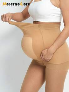 1pc Skin-Tone Semi-Transparent Maternity Pants, Soft Belly Support & Lift Design, Suitable For Early, Middle, Late Pregnancy And Postpartum, Comfortable For Home & Leisure Wear - Apricot - View 8