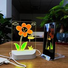 1 pieza Pizarra de mensaje de acrílico LED con 7 bolígrafos de colores - Pizarra blanca iluminada y borrable alimentada por USB, tema de princesa, adecuada para dormitorio, oficina, escuela - Excelente regalo para cumpleaños, Navidad, San Valentín, Acción de Gracias, Graduación, Luz LED para dormitorio - Multicolor - Ver 7