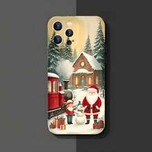 1PC Phone Case ,  Christmas House Train Santa Snowman , Stylish Phone Case, Phone Decoration, All-around Lens Protection, Creative Small Gift, Funny Gift for Boys and Girls - ブラック - チェックする 3