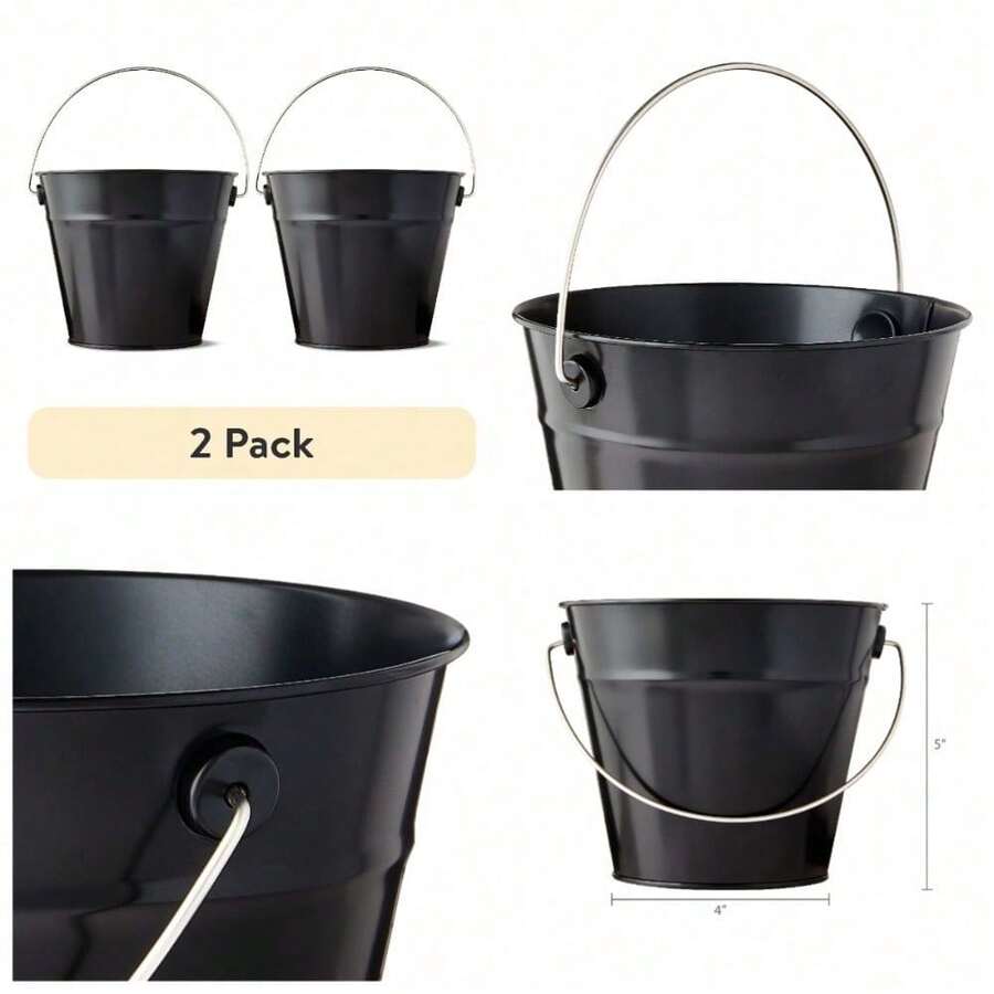 (2 Pack) Black Tin Pail With Handle, 5", By - 1 - View 1