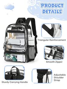 Heavy Duty Clear Backpack Stadium Approved | Waterproof See-Through PVC Clear Bag With Reinforced Shoulder Straps, Smooth Zippers And Multiple Pockets - Multicolor - View 7